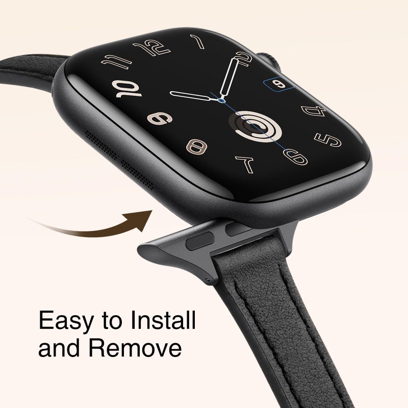 STIROLL Slim Leather Bands Compatible with Apple Watch Band 49mm 46mm 45mm 44mm 42mm(Series 3 2 1), Top Grain Leather Watch Thin Wristband for iWatch Ultra SE Series 11 10 9 8 7 6 5 4(Black) - Image 4